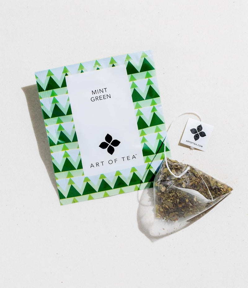 Art of Tea Mint Green Tea - 12 Count Pyramid Tea Bag Sachets - Image 2